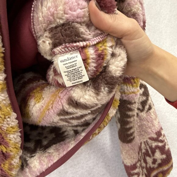 Sundance Pullover Womens Small Pink Brown Sherpa Fleece Half Zip Fair Isle - Picture 6 of 10